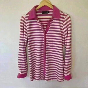 Duffield Lane Light Pink and White Striped Button Down Long Sleeve Shirt Size S